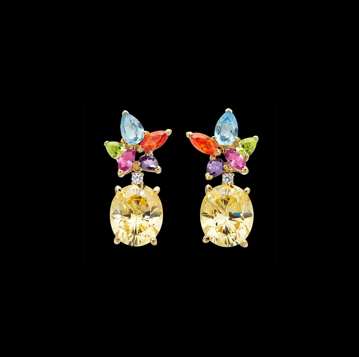 Rainbow Lily Earrings, Earring, Anabela Chan Joaillerie - Fine jewelry with laboratory grown and created gemstones hand-crafted in the United Kingdom. Anabela Chan Joaillerie is the first fine jewellery brand in the world to champion laboratory-grown and created gemstones with high jewellery design, artisanal craftsmanship and a focus on ethical and sustainable innovations.